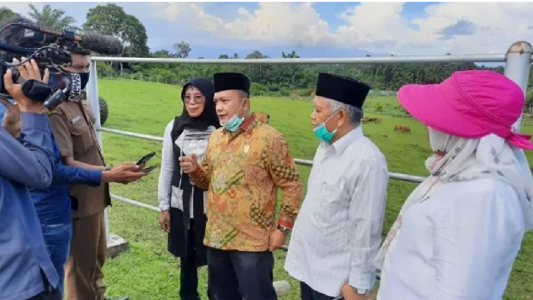 Wakil Ketua Komisi II DPRD Sumbar, Muhayatul saat jumpa pers terkait peternakan sapi