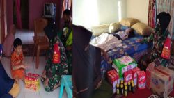 Anggota TNI Kodim 0310 bersama PWI Dharmasraya memberikan bantuan kemanusiaan ke dua bocah menderita sakit cacar