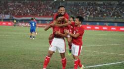 Selebrasi pemain timnas Indonesia usai mencetak gol