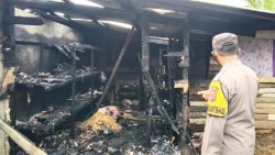 Aparat kepolisian memperhatikan dapur. Yang sudah jadi abu