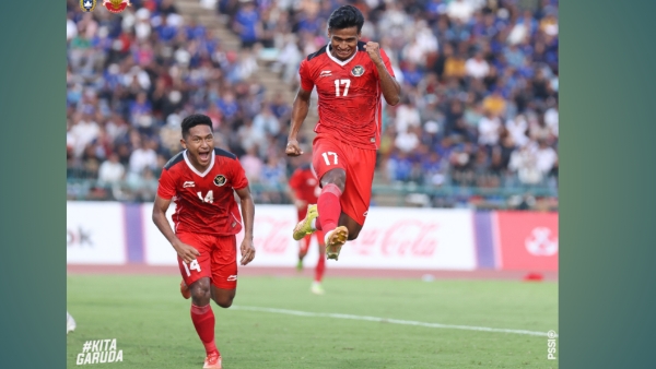 Selebrasi pemain Timnas Indonesia usai mencetak gol