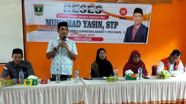 Anggota DPRD Sumbar, M Yasin menggelar reses perorangan di Ruang Serbaguna Nagari Koto Tinggi Kuranji Hilir Kabupaten Padangpariaman, Sabtu, 26 Juli 2025 (foto:Hms/Spiritsumbar.com)